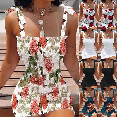 #ad Sexy Women Floral Print Bodycon Strappy Sleeve Mini Dress Beach Bandeau Sundress