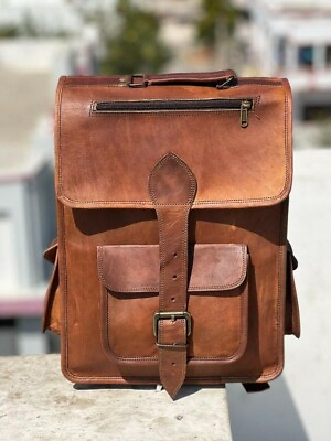 #ad Leather Backpack for Men and Women Handmade Real Leather Satchel Laptop Bag Gift