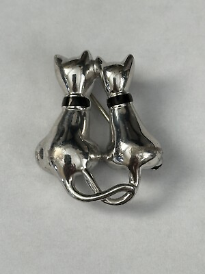 #ad Sterling Silver Pair Of Intertwined Tail Cats