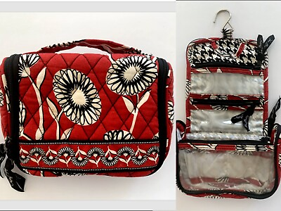 #ad Vera Bradley Cosmetic Travel Bag Deco Daisy Print Red Floral Pattern Zipper Hook