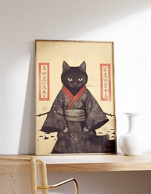 #ad Japanaese Cat Print Japanese Cat Poster Japanese Wall Art Cat Art Print