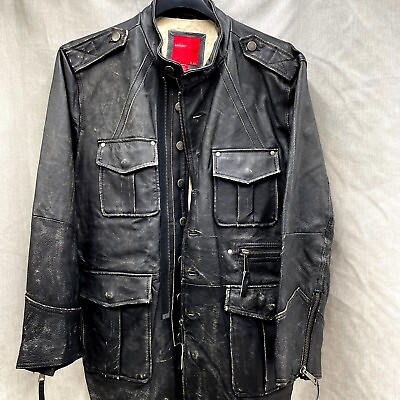 #ad Report Black 3 4 Long Leather Distressed Traveler Jacket Coat 5 outside pockets