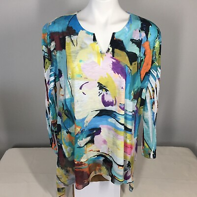 #ad Jess amp; Jane XL Top 3 4 Sleeves Artistic Blouse with Chiffon Tiered Trim Blouse
