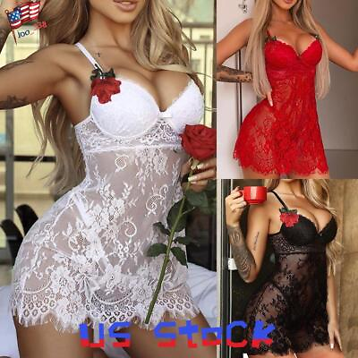 #ad Sexy Womens Lace Lingerie G String Nightdress Babydoll Thong Nightwear Sleepwear