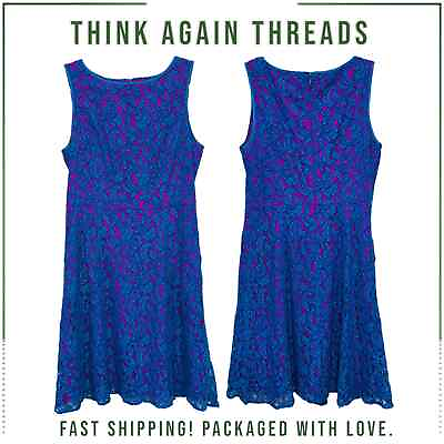 #ad Adrianna Papell Blue Sleeveless Lined Lace Tropical Cocktail Dress Size 12