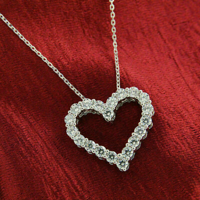 #ad 2CT Round Cut Diamond Heart Shape Women#x27;s Pendant Necklace 14k White Gold Finis
