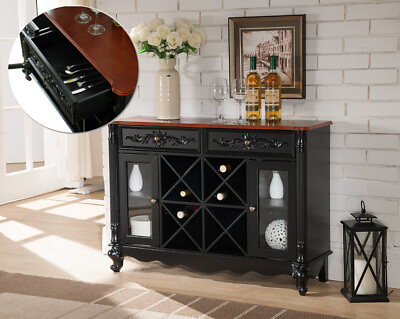 #ad Black amp; Walnut Wood Wine Rack Sideboard Buffet Display Console Table With Sto...