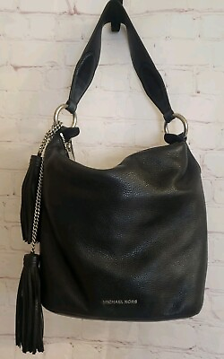 #ad Michael Kors quot;Elanaquot; Black Pebbled Leather Bucket Style Shoulder Bag MSRP $398