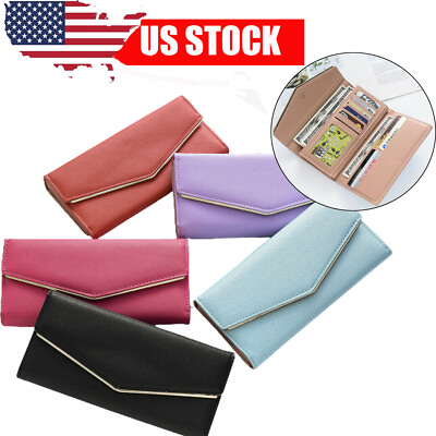 #ad Women Leather Clutch Long Wallet Card Holder Phone Pocket Handbag Envelope Style