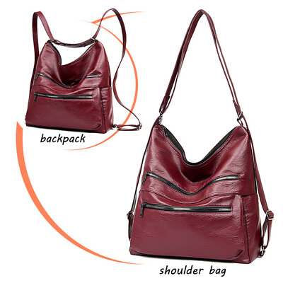 #ad Double Zipper Shoulder Bag Women High Capacity Handbags Adjustable Backpack