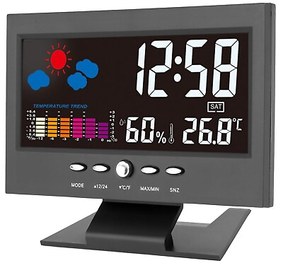 #ad LED Digital Alarm Clock Snooze Calendar Thermometer Hygrometer Weather Display