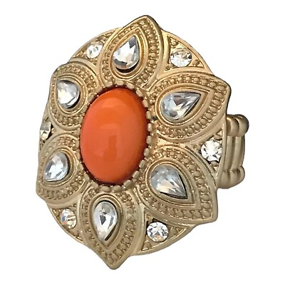 #ad New Boutique Ring Orange Crystals Matte Gold Tone Stretch 4P