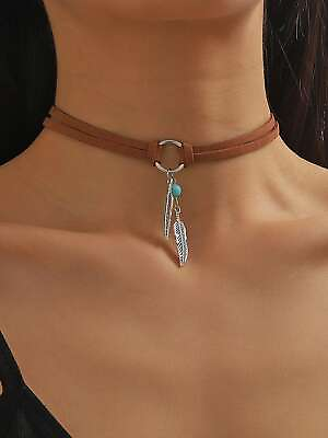 #ad 1pc PU Polyurethane Feather amp; Turquoise Charm Choker For Women For Daily