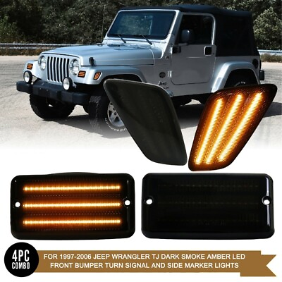 #ad Air SMOKE LED Bumper Signal Side Marker Light For Jeep Wrangler TJ 97 06 4PC