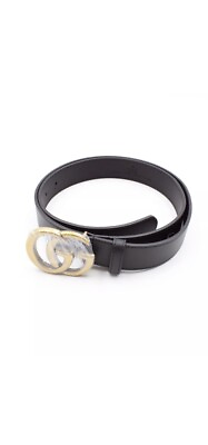 #ad $490 Gucci Slim Leather Belt In Black With Classic GG Buckle In Brass Size 85 34