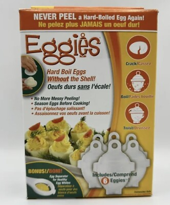#ad Eggies 6 Pack Egg Cooker Hard Boiled Eggies Without The Shell ***NIB
