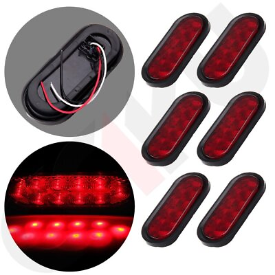 #ad 6x Red LED Sealed 6quot; Oval Stop Turn Signal Tail Light Marine Trailer Truck Flush
