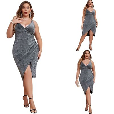 #ad Plus Size Women#x27;s Sequins Mini Dress Ladies Evening Party Cocktail Bodycon Dress