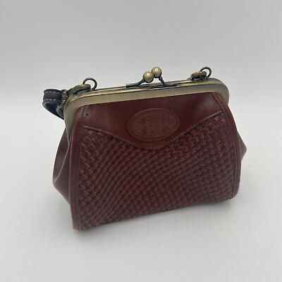 #ad Vintage Kiss Lock Mahogany Leather Bag