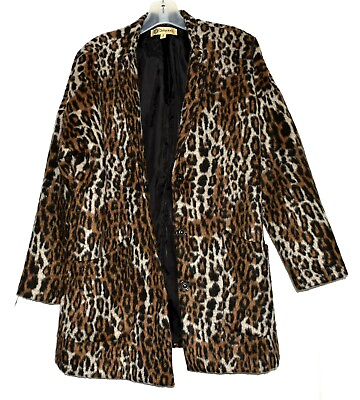 #ad Democracy Faux Leopard Print Fur Womens with Snap Closure Jacket Size Medium