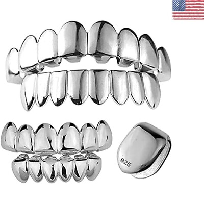 #ad 925 Sterling Silver Grillz Custom Look Top amp; Bottom Grills for Teeth