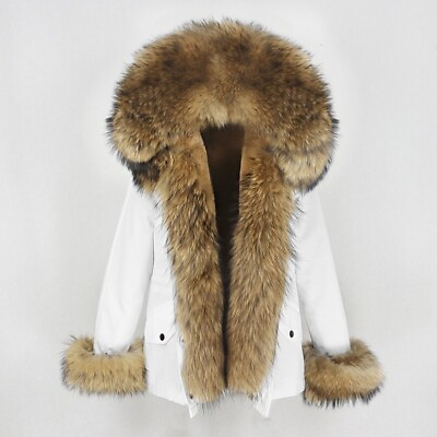 #ad Waterproof Short Parka Jacket Women Real Natural Fur Collar Hood coat