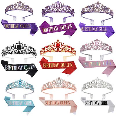#ad Birthday Tiaras Headband Girls Headpiece Birthday Crowns Sashs for Party Wedding