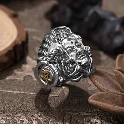 #ad Vintage Buddhism Devil Face Rings for Men Women Exaggerated Hip Hop Rock