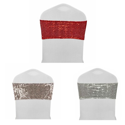 #ad 1 25 Pcs Spandex Stretch Sequin Chair Band Wedding Party Sashes Bow Decor Decor