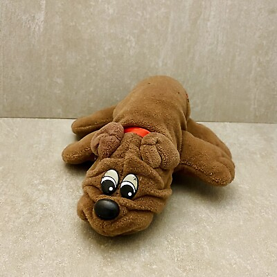 #ad Vintage Pound Puppy Brown With Red Ribbon Tonka Plush Toy