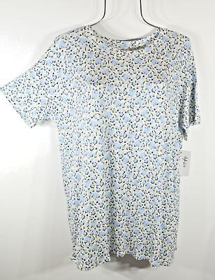 #ad Women#x27;s Medium T shirt Top Blue Ditsy Floral Print Drapey T shirt Top Blouse NWT