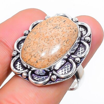 #ad Picture Jasper Gemstone Handmade 925 Sterling Silver Jewelry Ring Size 9