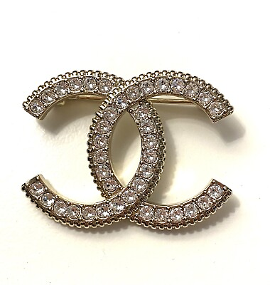 #ad Chanel Gold Crystal Brooch Pin