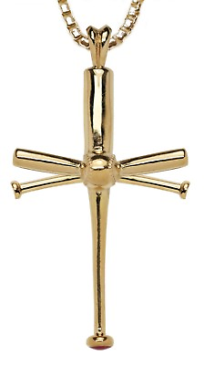 #ad Baseball Bat Cross in Pure Italian 18kt Gold Over Sterling with FREE 18quot; Chain
