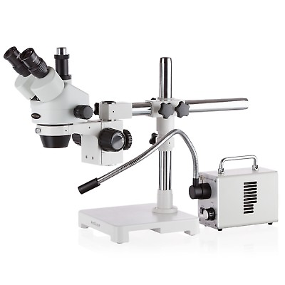 #ad AmScope 7X 45X Trinocular Stereo Microscope Single Fiber LED Illuminator