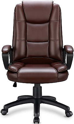 #ad Heavy Duty Leather Office Rolling Computer Chair High Back Executive Desk Brown