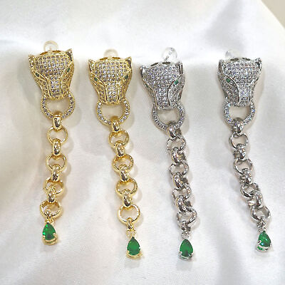 #ad Leopard Earrings Gold Crystal Chain Drop Leopard Earrings Plated