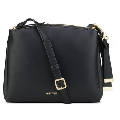 #ad NINE WEST Levona A List smooth faux leather women#x27;s small crossbody bag Black