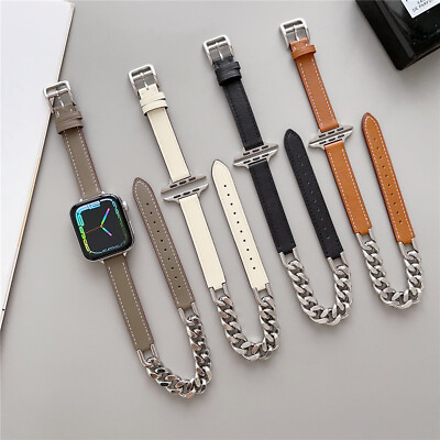 #ad Double Circle Leather Chain Band for Apple Watch 9 8 7 6 5 4 SE 40 44 41 45 49mm