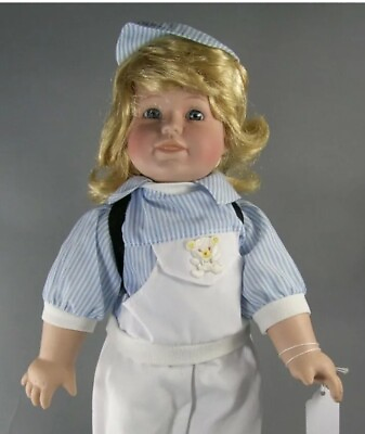 #ad #76 UNMARKED 16quot; BISQUE DOLL ♡ BLONDE HAIR BLUE EYES WITH LITTLE BACKPACK