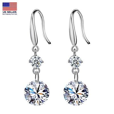 #ad Women 925 Sterling Silver Jewelry Simple Classic Crystal Earrings Stud Hook Gift
