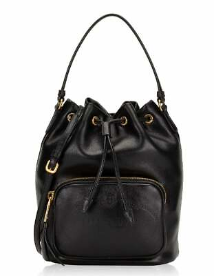 #ad Prada Black Glace Calf Leather Logo Small Bucket Crossbody Bag 1BH038