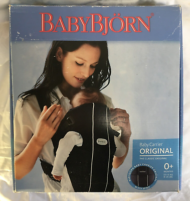 #ad BABY BJORN Baby Carrier Original Black Cotton Newborn 8 25lbs w Box