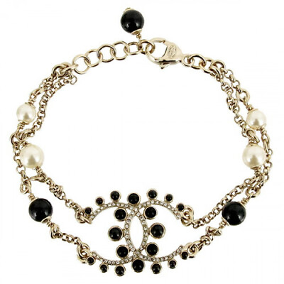 #ad CHANEL Bracelet Coco Mark GP Costume Pearl Color Stone CC Logo Ladies Ⓜ
