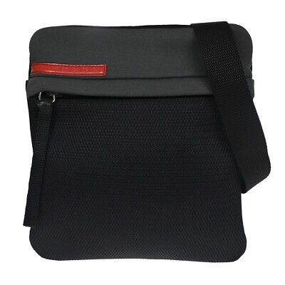 #ad PRADA Logo Sport Crossbody Shoulder Bag Canvas Gray Black Italy 65RH960