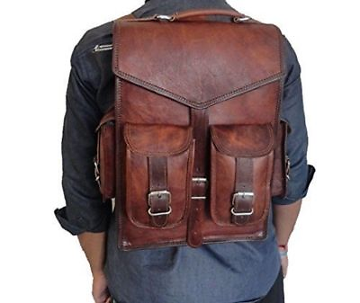 15quot; Men#x27;s Genuine Leather Large Backpack Hiking Laptop Messenger Bag Heavy Duty