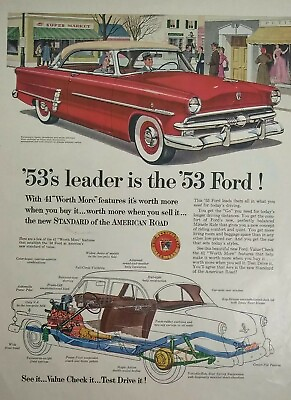 #ad 1963 Ford 53 Red Car Automobile Interior Original Vintage Color Print Ad