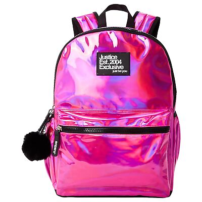 #ad Justice Girls 17quot; Backpack Hot Pink Iridescent with Tech Pocket