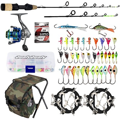 #ad QualyQualy Ice Fishing Rod Reel Combo Complete Set Ice Fishing Gear with Back...