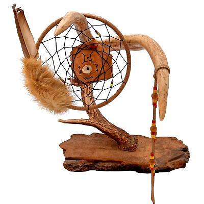 Deer Antler Dreamcatcher Totem Native American Style Decor Beaded OOAK Sculpture